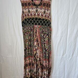Bila Multicolor Boho Maxi Dress with Black Waistband